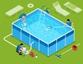  Isometric swimming pool cleaning composition with view of maintenance works of summer pool with cleanup workers vector illustration
     -  (crédito: DINO)